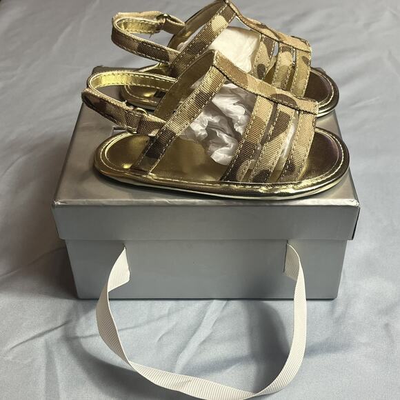 MY FIRST WEITZMANS STUART WEITZMAN Caesar Gold Baby Camo Sandals 4 (9-12M) W/Box - Picture 3 of 16